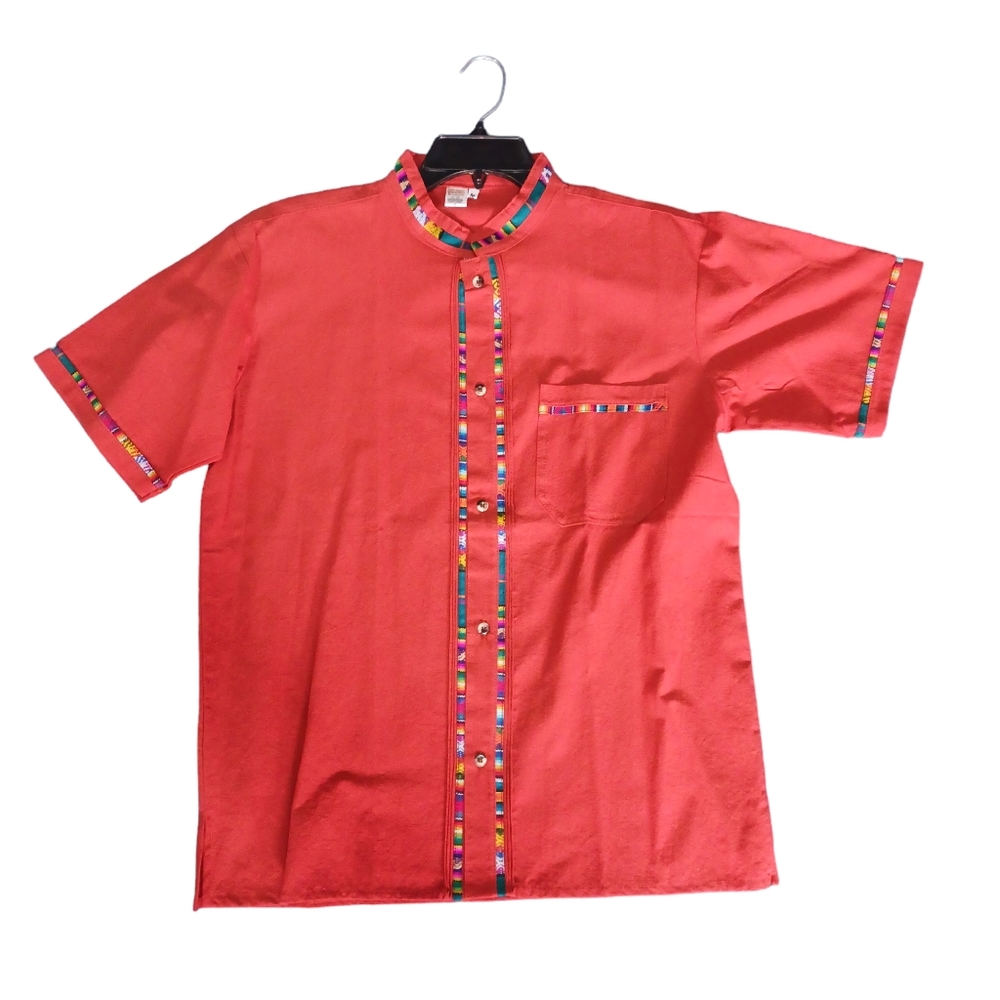Mexican Embroidered Guayabera 100% Cotton Red 603111 main image 0